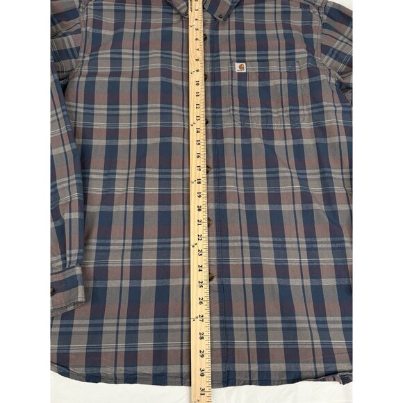 Carhartt Mens XL Relaxed Fit Gray Plaid Long Sleeve Button Down Work Shirt - Picture 10 of 14